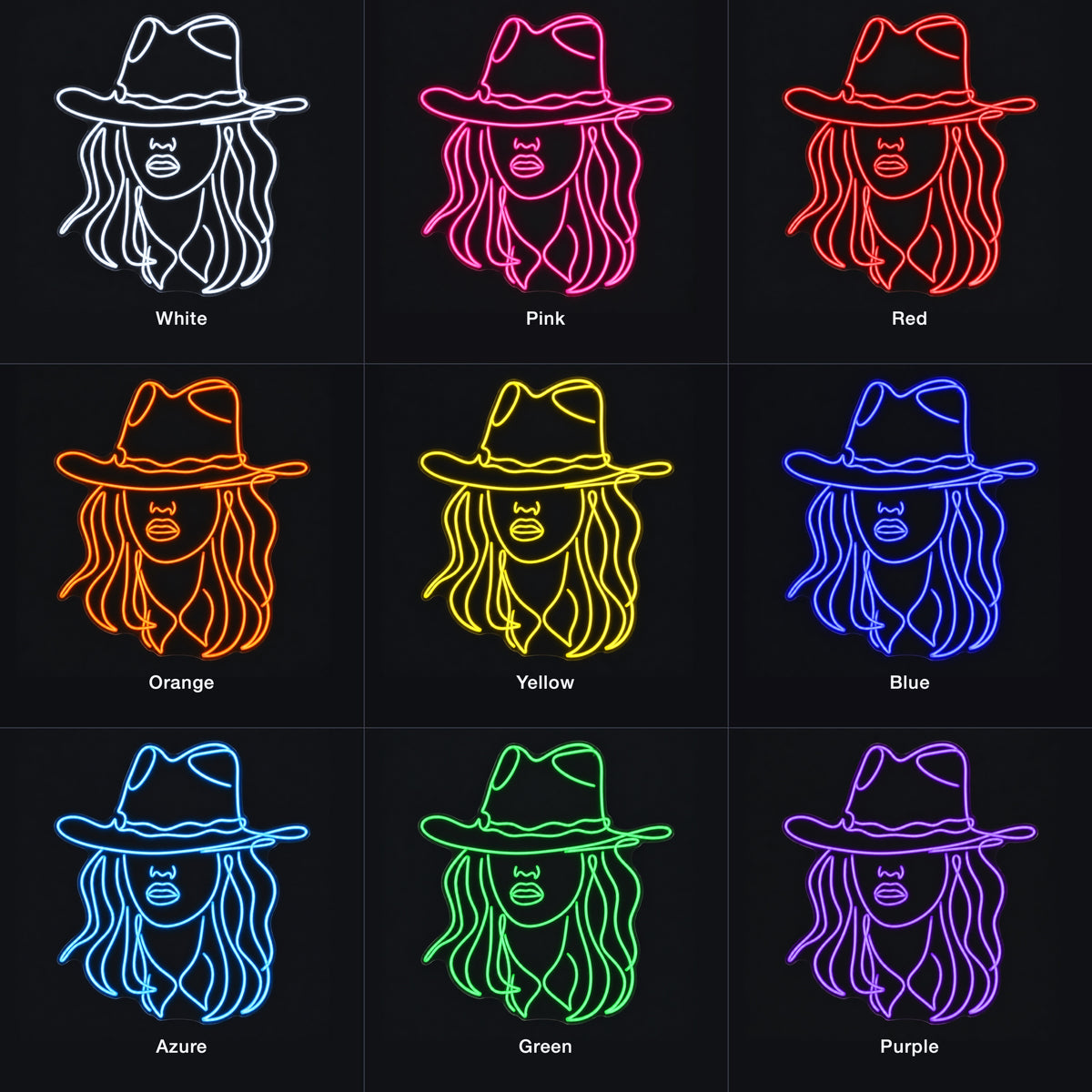 Western Cowgirl Face Portrait LED Neon Sign - nine-color grid