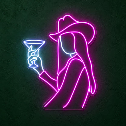 Cowgirl Holding Martini Glass LED Neon Sign - product hero