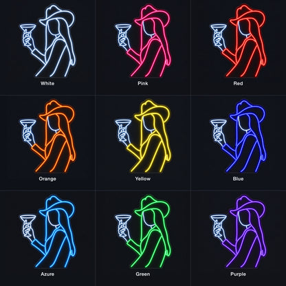 Cowgirl Holding Martini Glass LED Neon Sign - nine-color grid