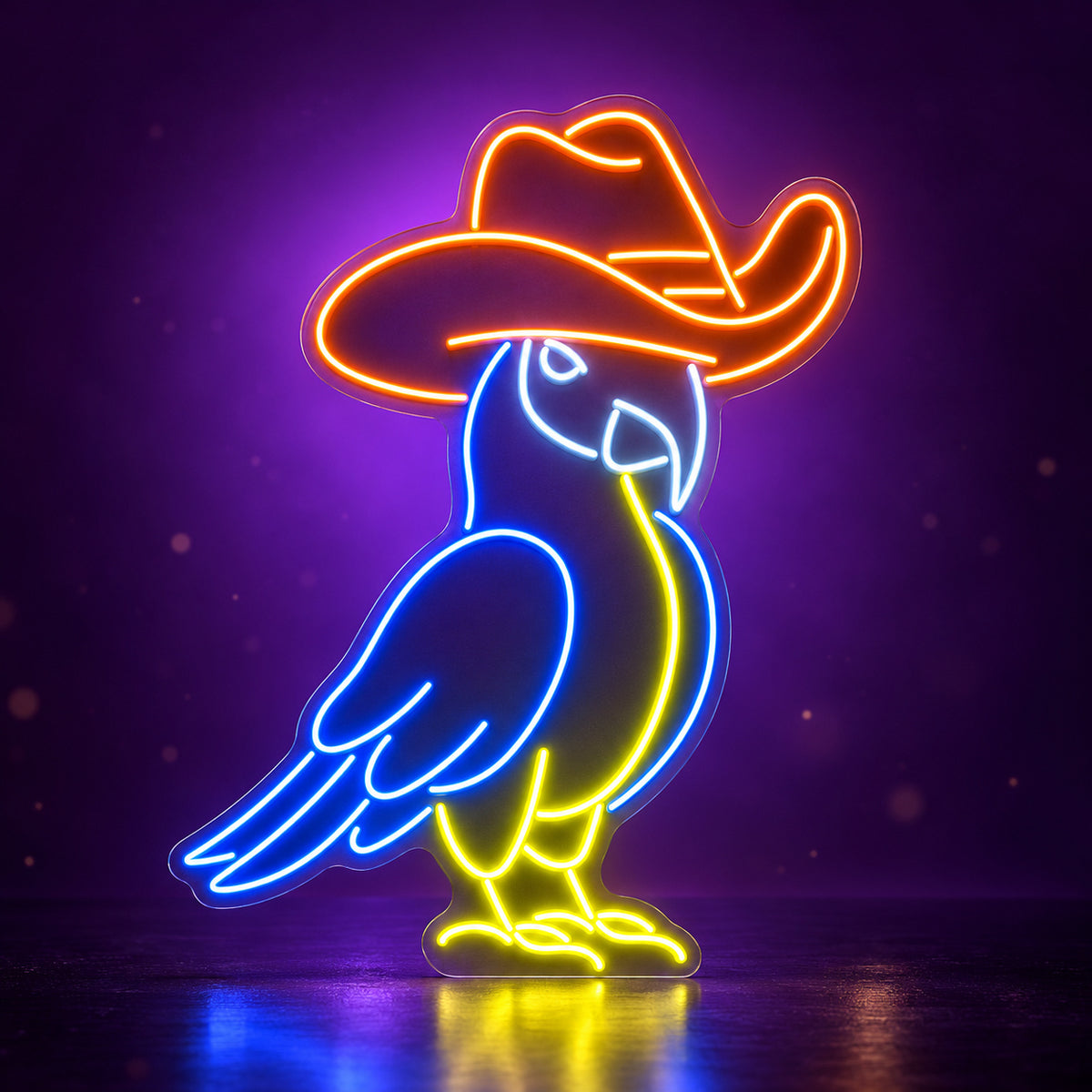 Cowboy Parrot LED Neon Sign - advertising view