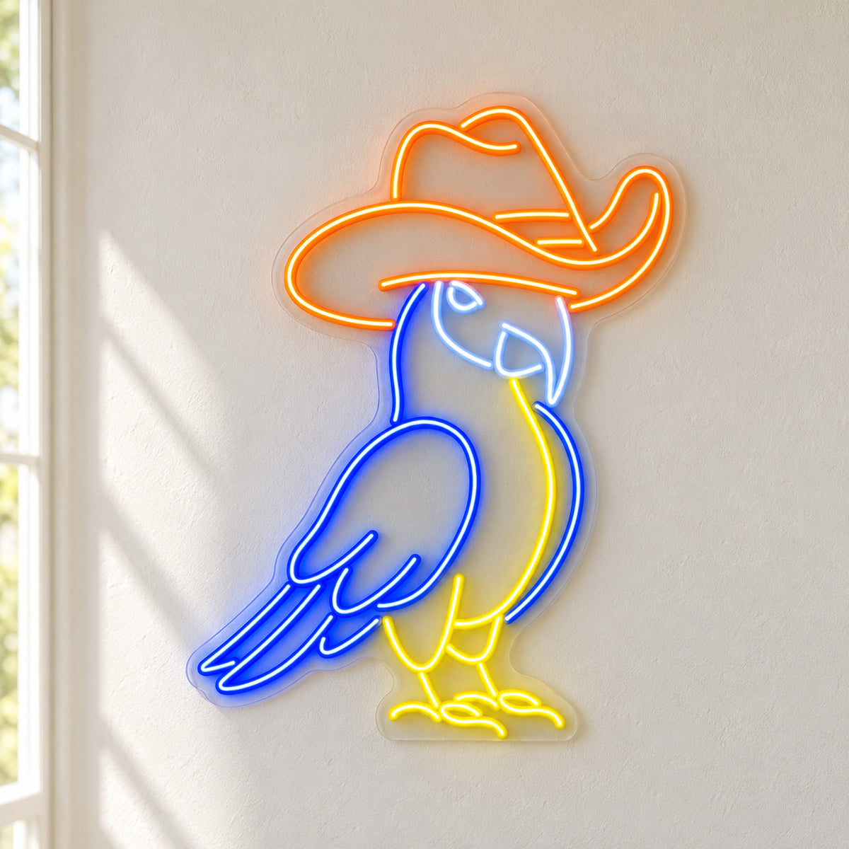 Cowboy Parrot LED Neon Sign - natural light view