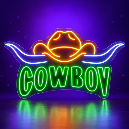 Cowboy Longhorn Badge LED Neon Sign - advertising view