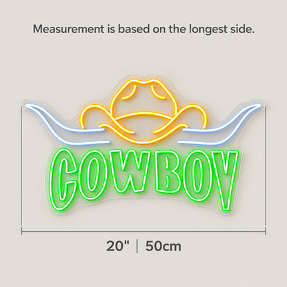 Cowboy Longhorn Badge LED Neon Sign - size guide