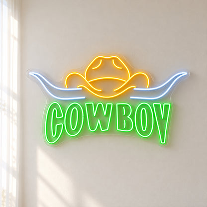 Cowboy Longhorn Badge LED Neon Sign - natural light view