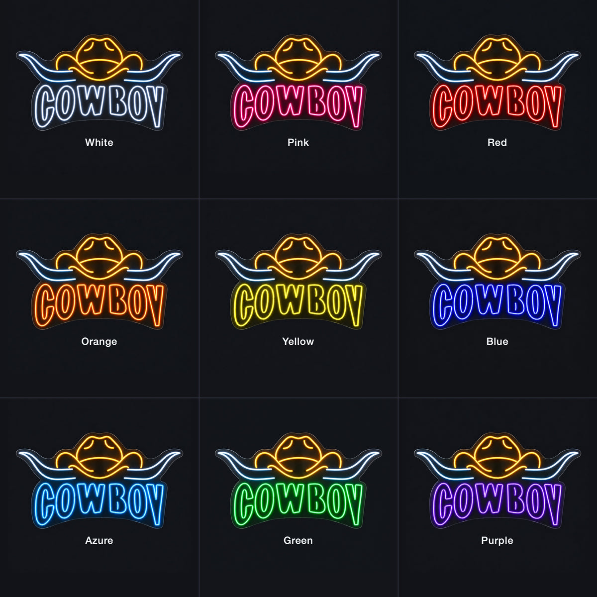 Cowboy Longhorn Badge LED Neon Sign - nine-color grid