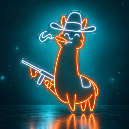 Cowboy Llama With Revolver LED Neon Sign - advertising view