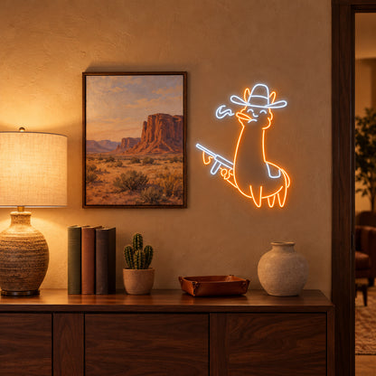Cowboy Llama With Revolver LED Neon Sign - lifestyle view