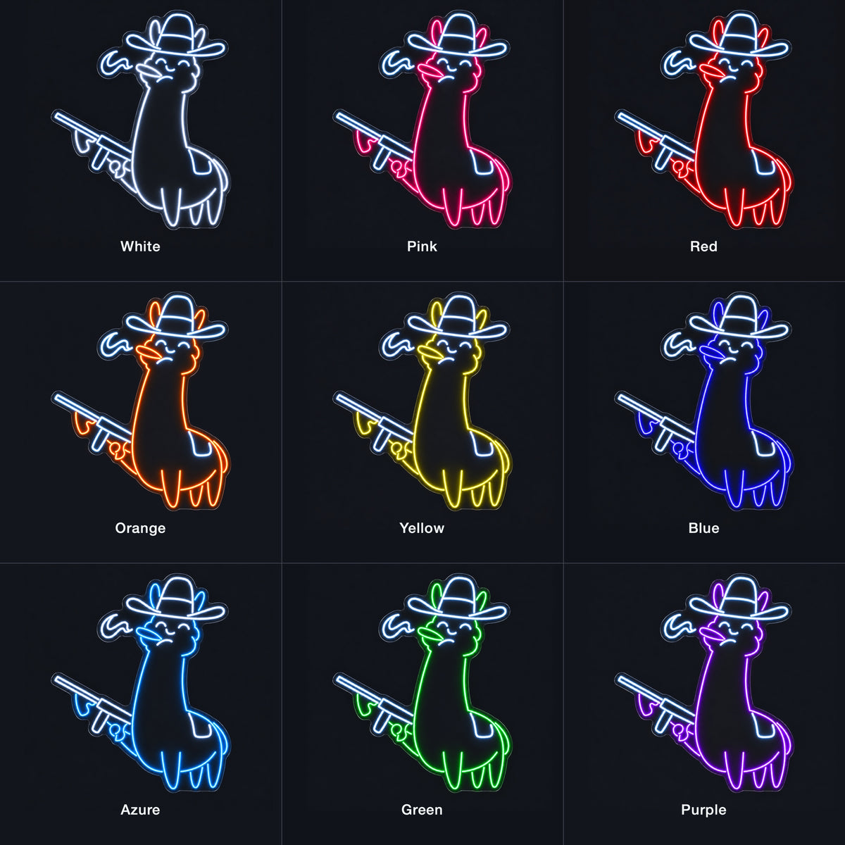 Cowboy Llama With Revolver LED Neon Sign - nine-color grid