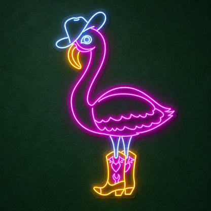 Cowboy Flamingo With Boots LED Neon Sign - product hero