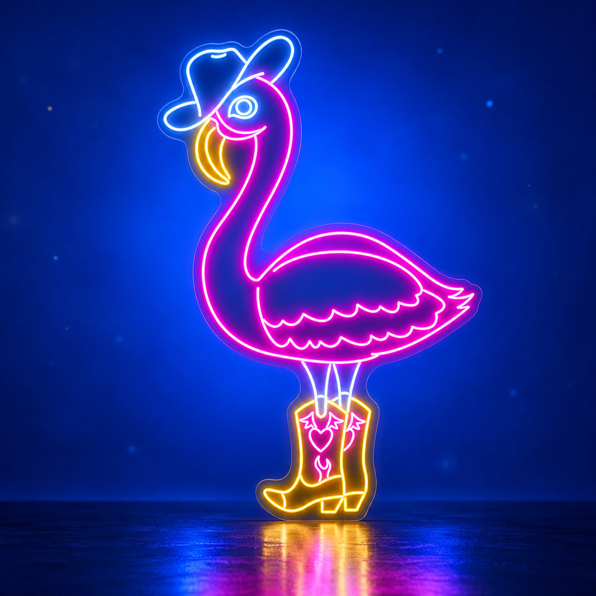 Cowboy Flamingo With Boots LED Neon Sign - advertising view