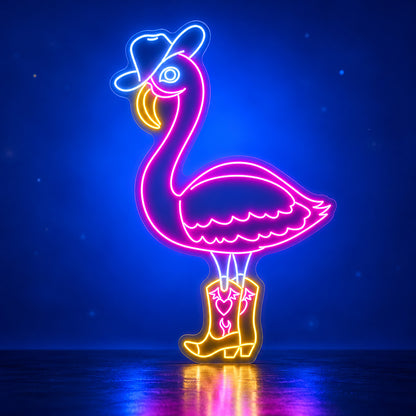 Cowboy Flamingo With Boots LED Neon Sign - advertising view