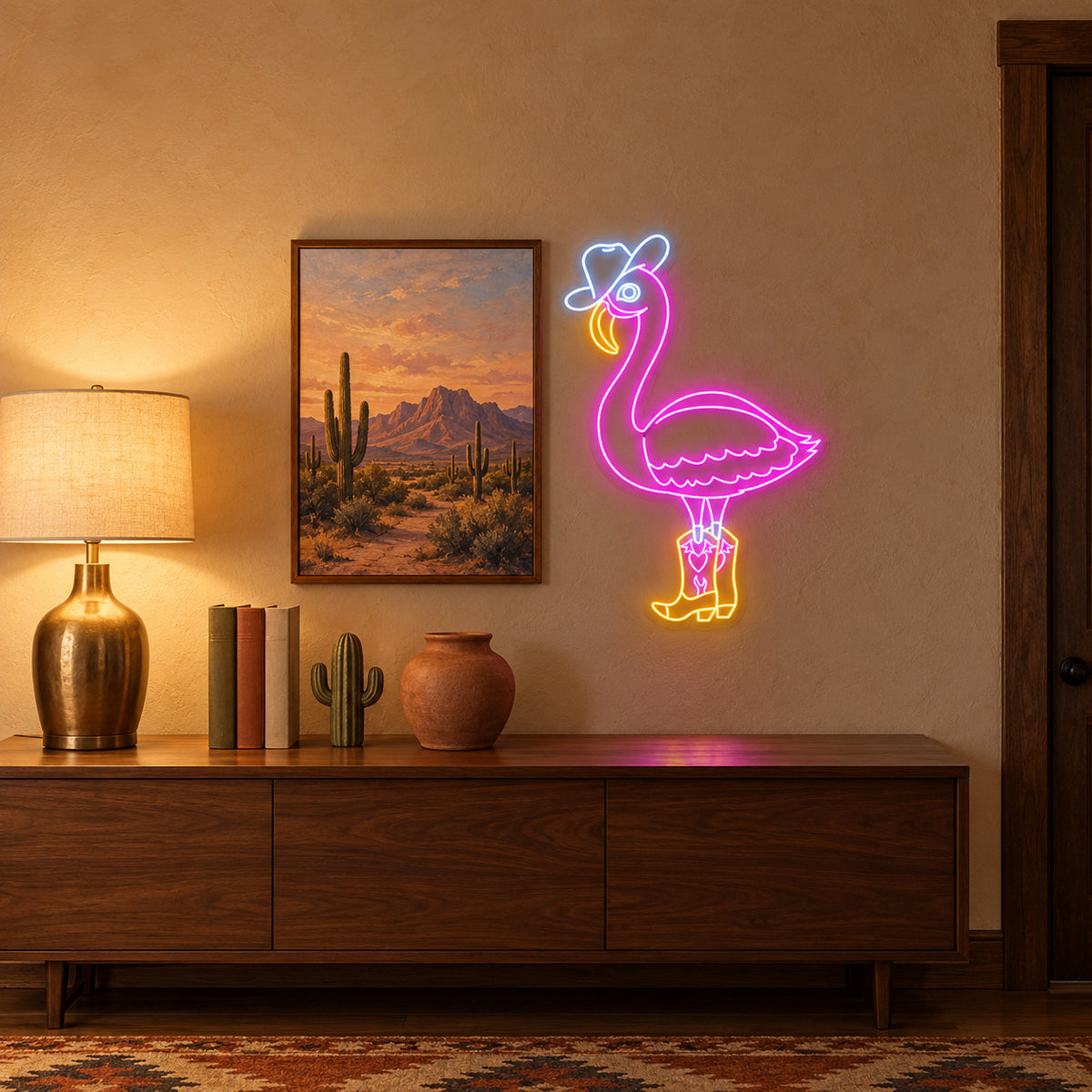 Cowboy Flamingo With Boots LED Neon Sign - lifestyle view