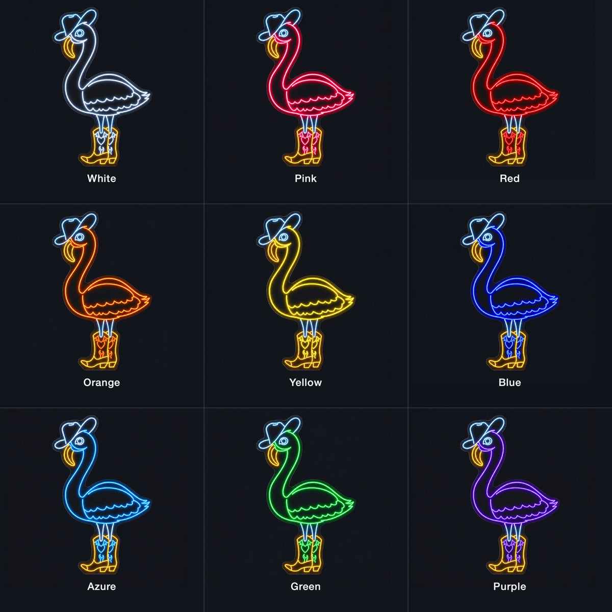 Cowboy Flamingo With Boots LED Neon Sign - nine-color grid