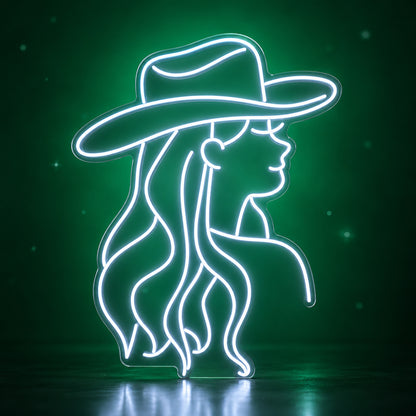 Cowgirl Portrait With Long Hair LED Neon Sign - advertising view