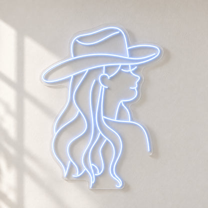 Cowgirl Portrait With Long Hair LED Neon Sign - natural light view