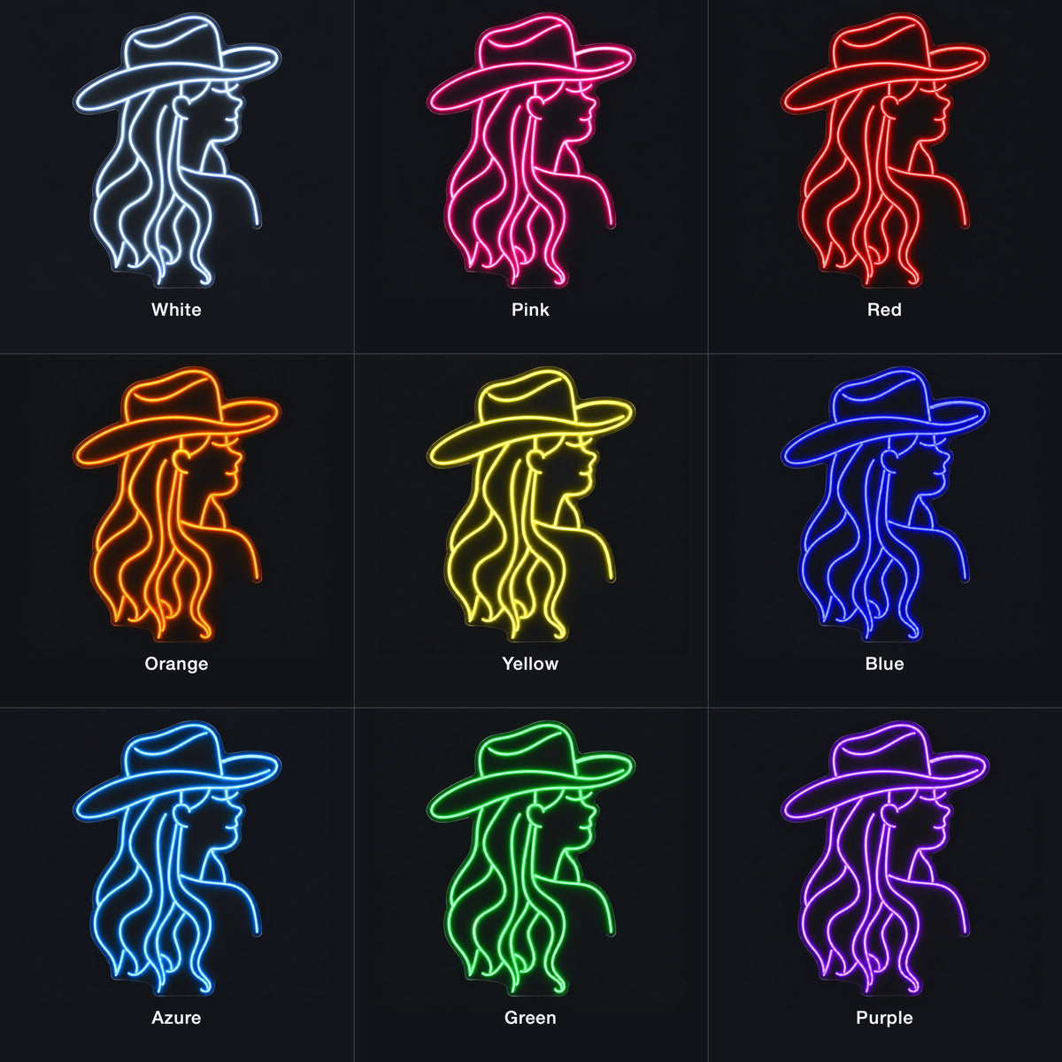 Cowgirl Portrait With Long Hair LED Neon Sign - nine-color grid