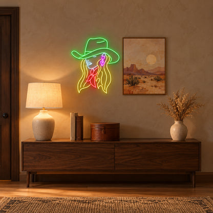 Cowgirl With Earrings And Bandana LED Neon Sign - lifestyle view
