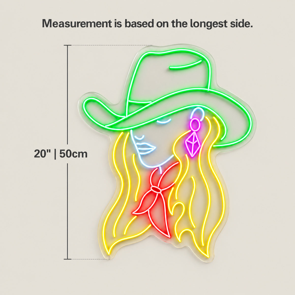 Cowgirl With Earrings And Bandana LED Neon Sign - size guide