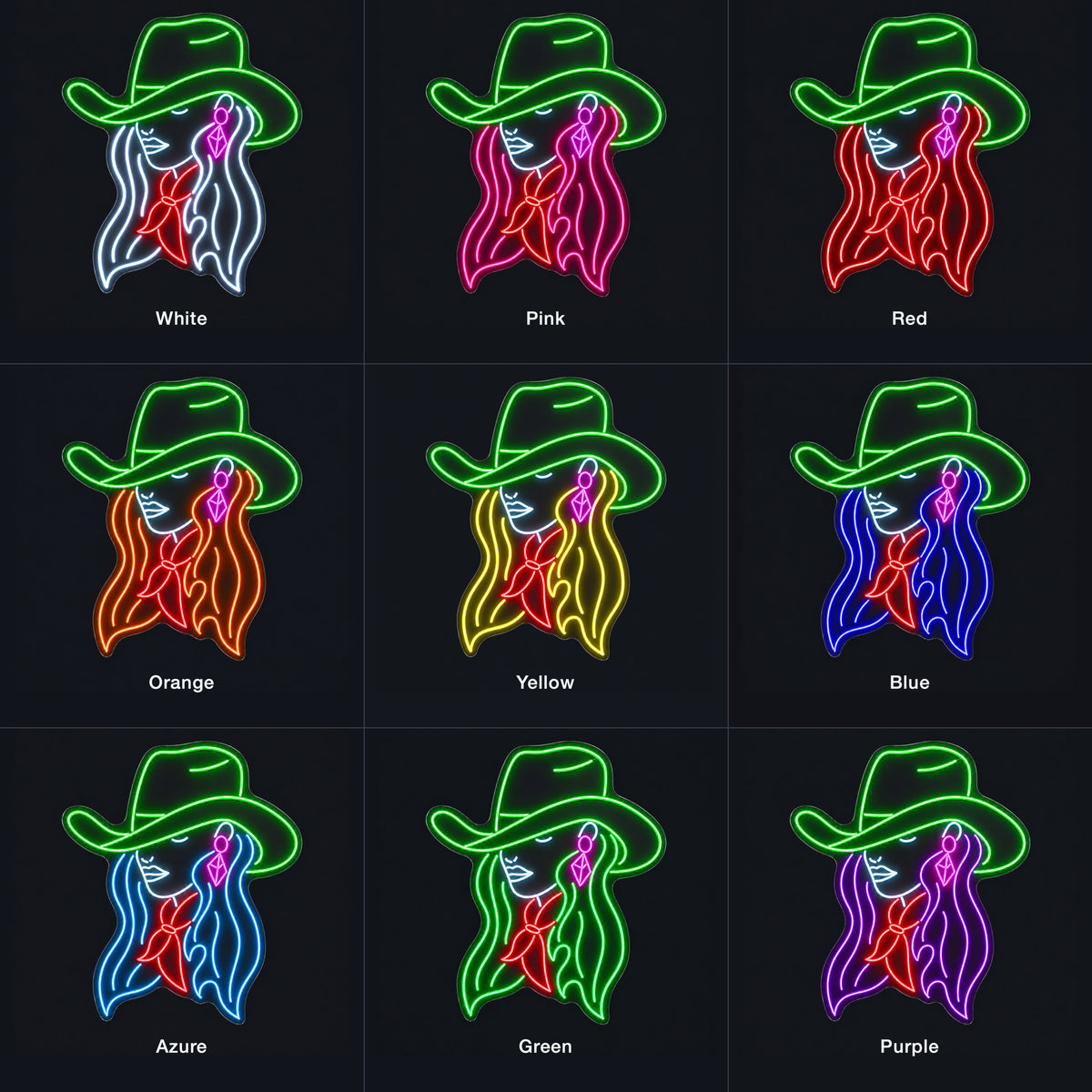 Cowgirl With Earrings And Bandana LED Neon Sign - nine-color grid