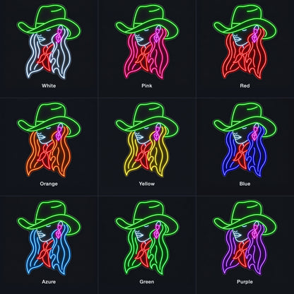 Cowgirl With Earrings And Bandana LED Neon Sign - nine-color grid