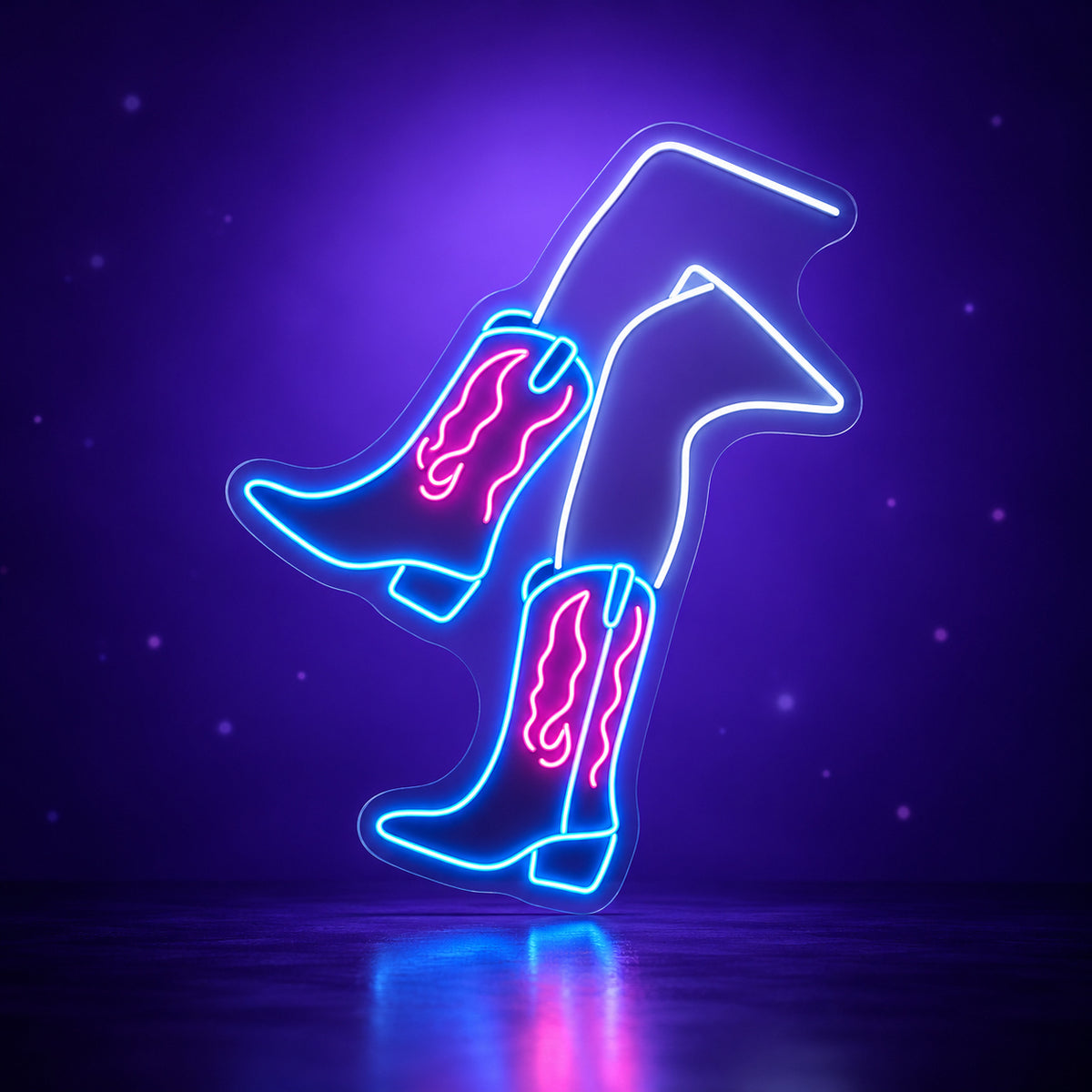 Western Boots With Flames LED Neon Sign - advertising view