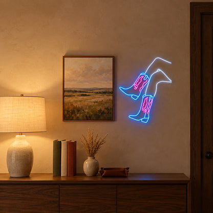 Western Boots With Flames LED Neon Sign - lifestyle view