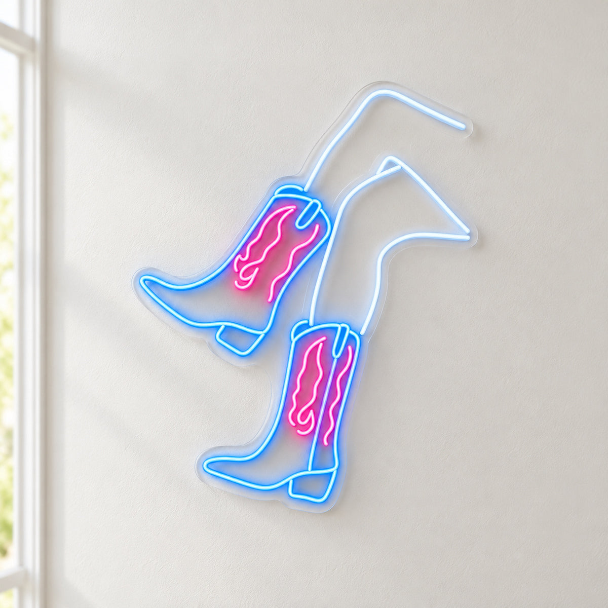 Western Boots With Flames LED Neon Sign - natural light view