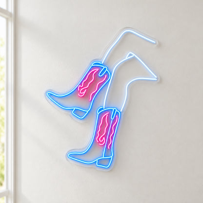 Western Boots With Flames LED Neon Sign - natural light view