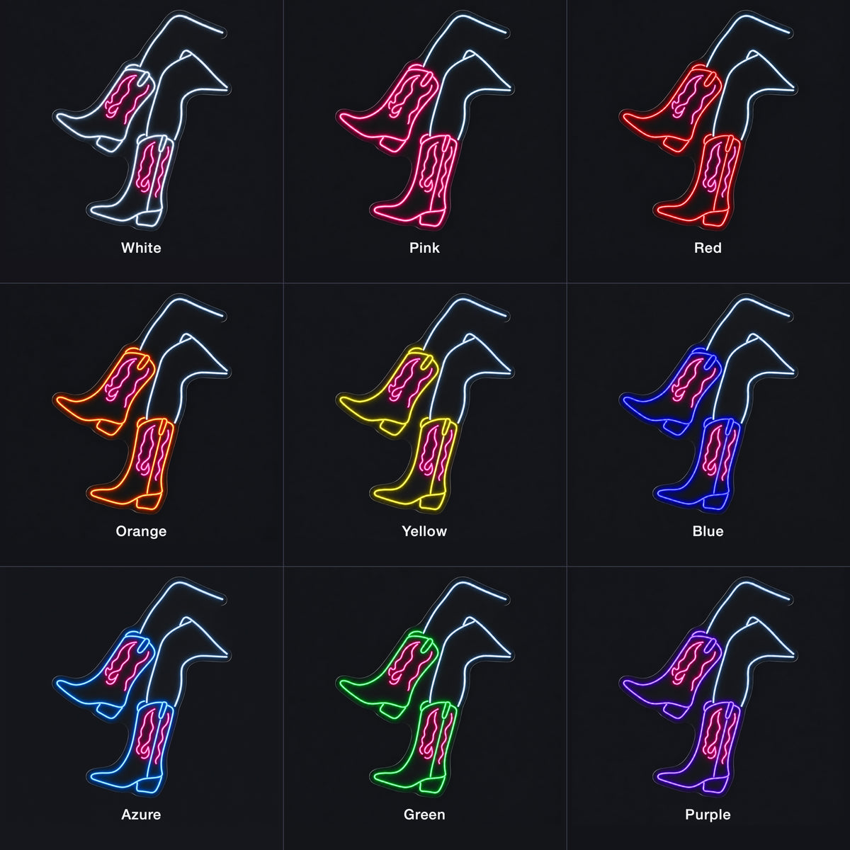 Western Boots With Flames LED Neon Sign - nine-color grid