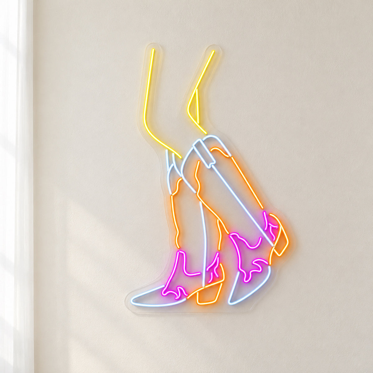 Dancing Cowgirl Boots LED Neon Sign - natural light view