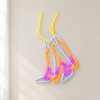 Dancing Cowgirl Boots LED Neon Sign - natural light view