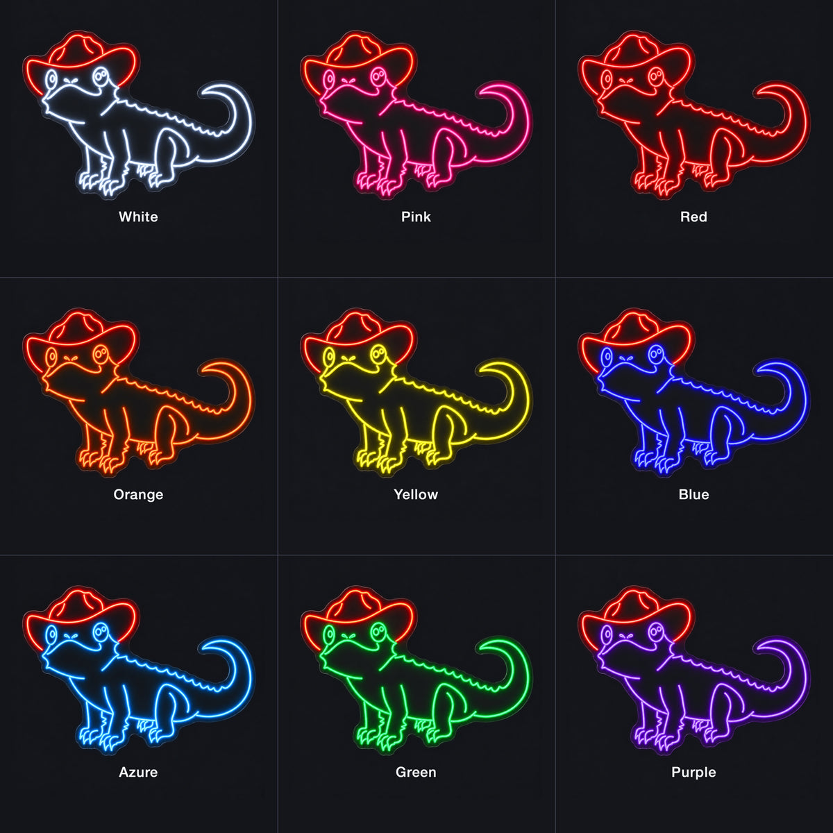 Cowboy Alligator LED Neon Sign - nine-color grid