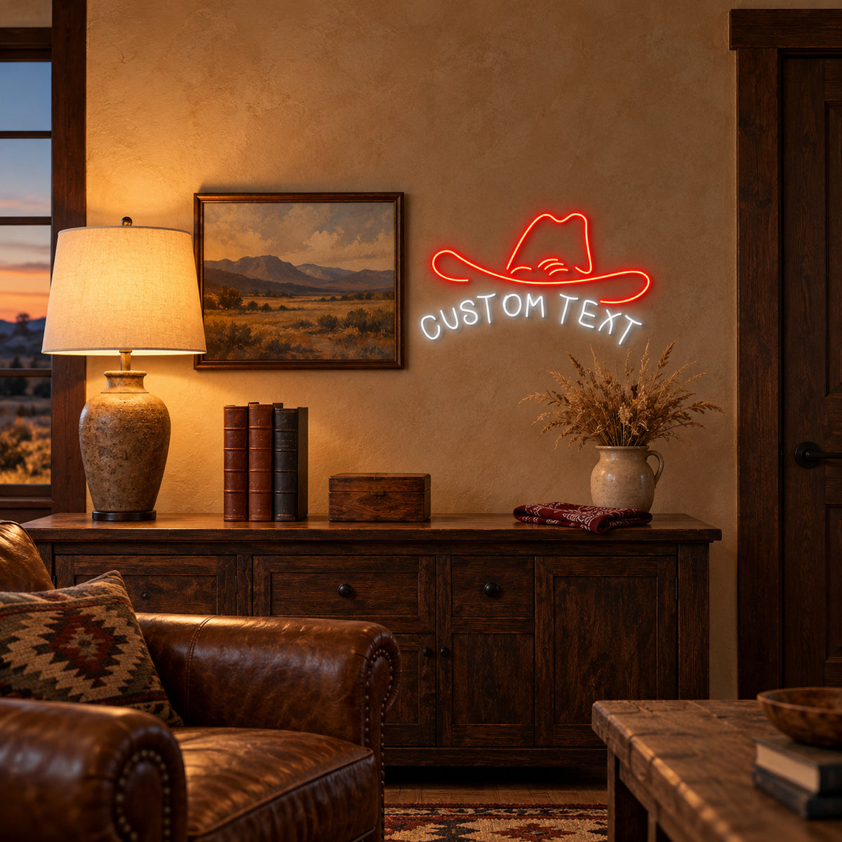 Cowboy Hat Lettering Panel LED Neon Sign - lifestyle view