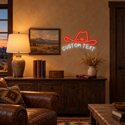Cowboy Hat Lettering Panel LED Neon Sign - lifestyle view
