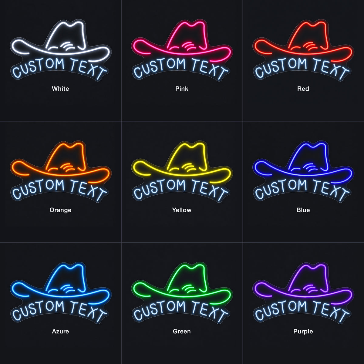 Cowboy Hat Lettering Panel LED Neon Sign - nine-color grid
