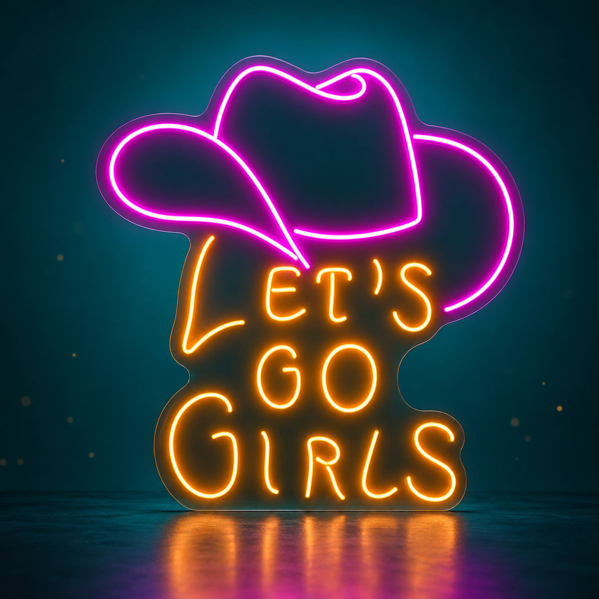 Let's Go Girls Cowboy Hat LED Neon Sign - advertising view