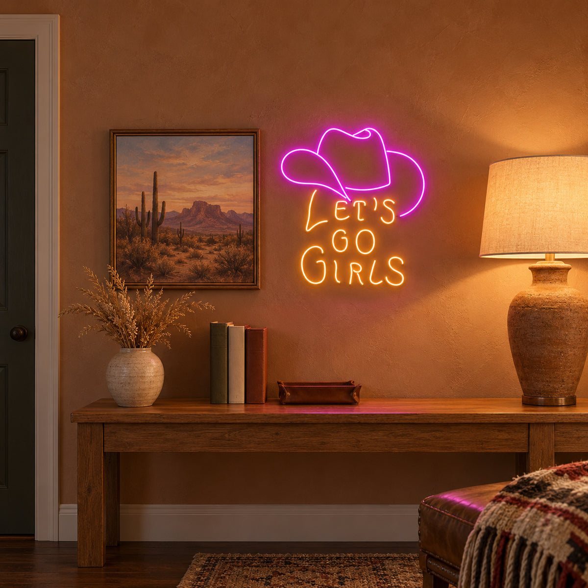 Let's Go Girls Cowboy Hat LED Neon Sign - lifestyle view