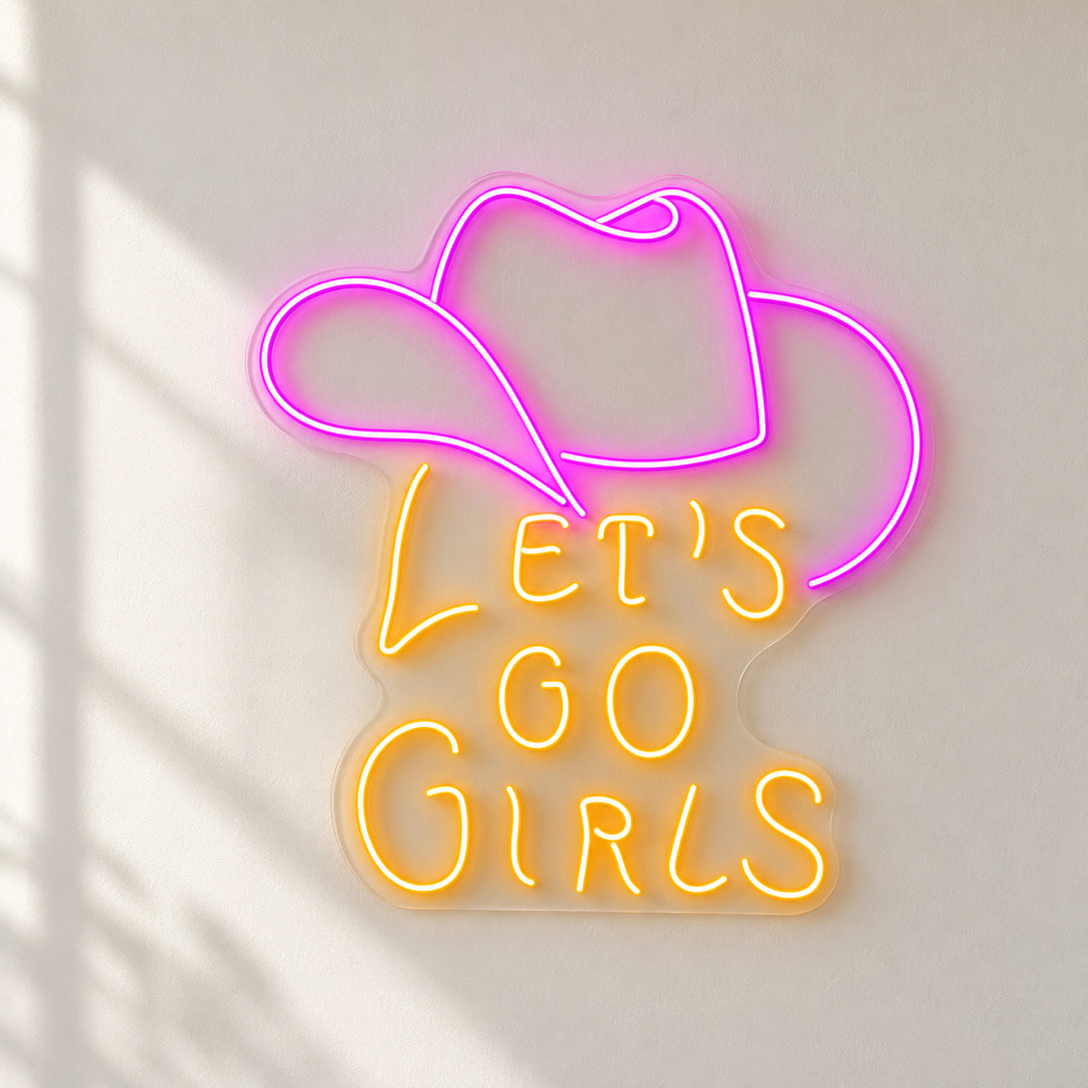 Let's Go Girls Cowboy Hat LED Neon Sign - natural light view