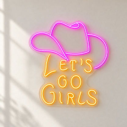 Let's Go Girls Cowboy Hat LED Neon Sign - natural light view