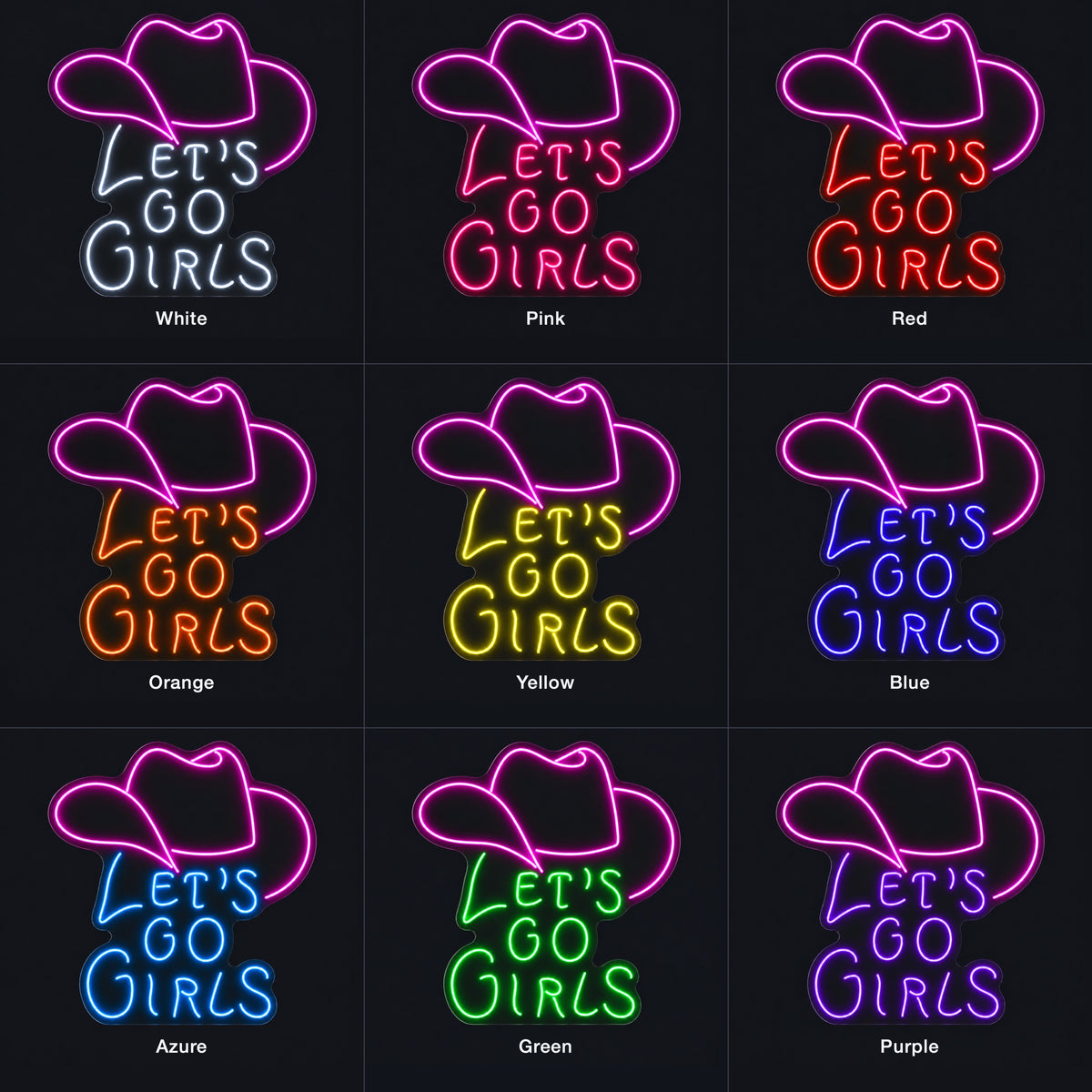 Let's Go Girls Cowboy Hat LED Neon Sign - nine-color grid