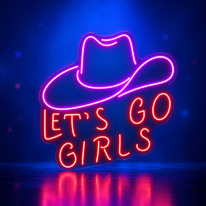 Let's Go Girls Western Hat LED Neon Sign - advertising view