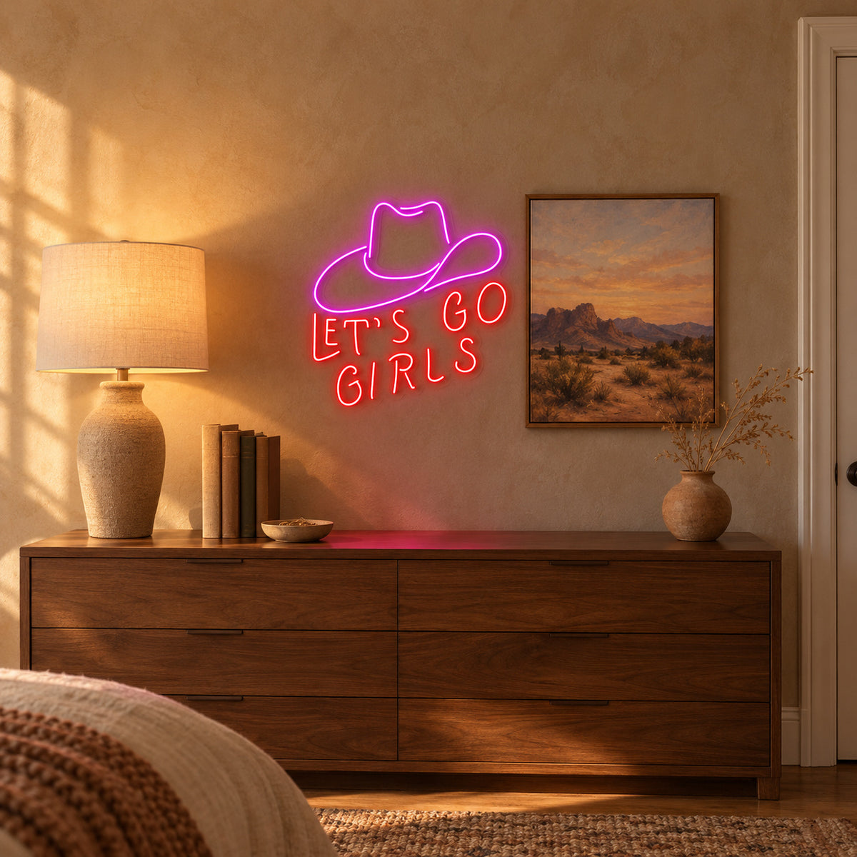 Let's Go Girls Western Hat LED Neon Sign - lifestyle view