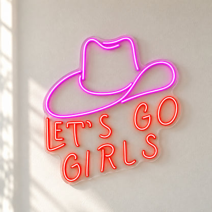 Let's Go Girls Western Hat LED Neon Sign - natural light view