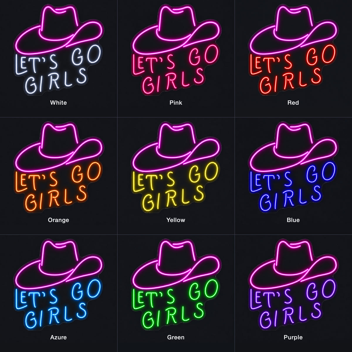 Let's Go Girls Western Hat LED Neon Sign - nine-color grid