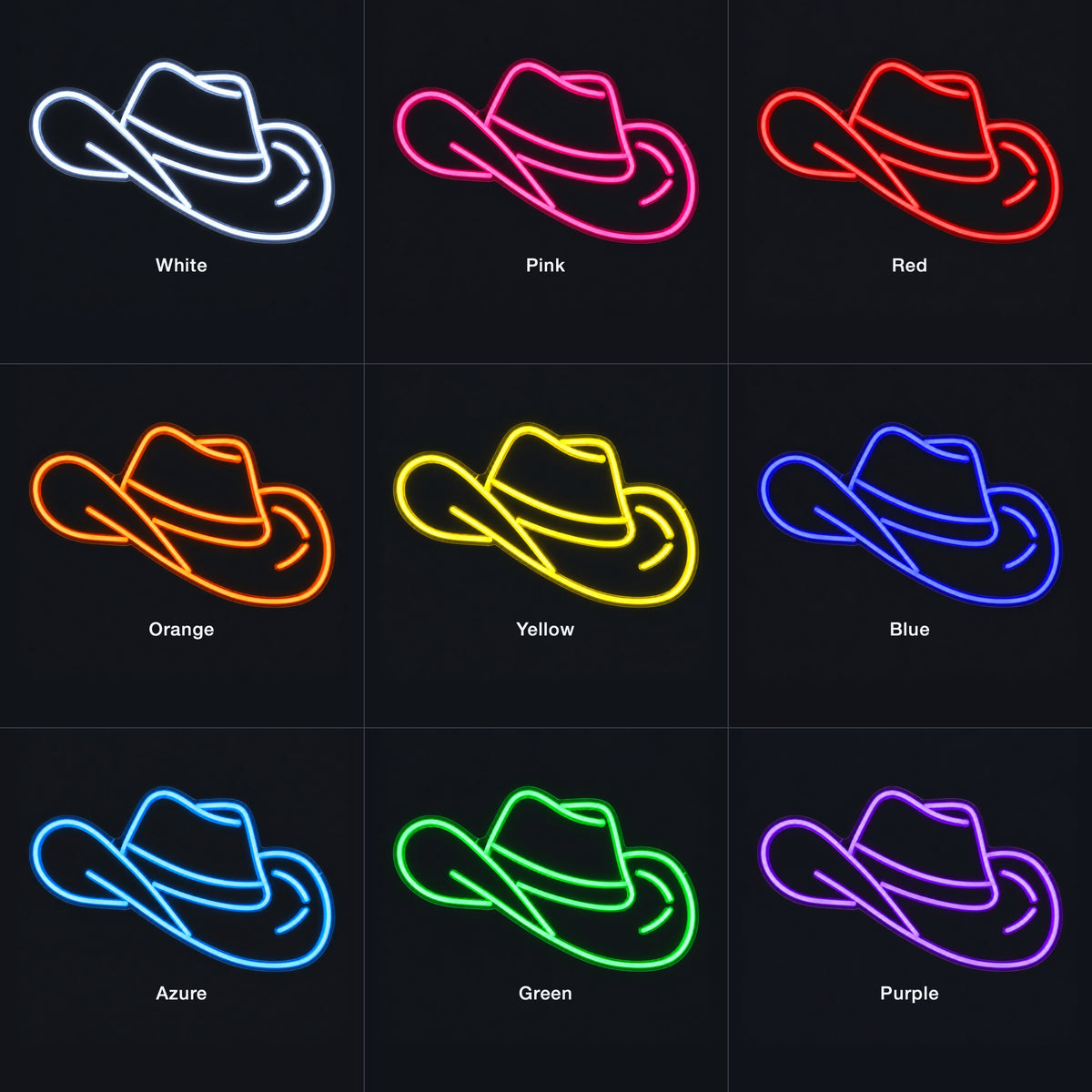 Classic Cowboy Hat LED Neon Sign - nine-color grid