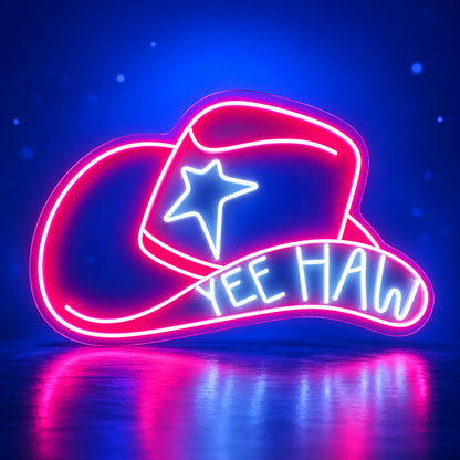 Yee Haw Star Cowboy Hat LED Neon Sign - advertising view