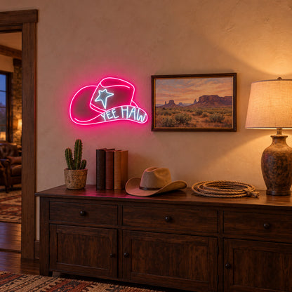 Yee Haw Star Cowboy Hat LED Neon Sign - lifestyle view
