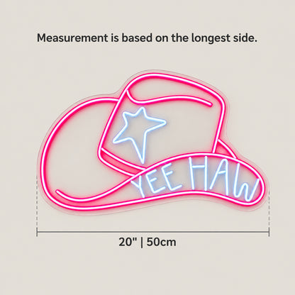 Yee Haw Star Cowboy Hat LED Neon Sign - size guide