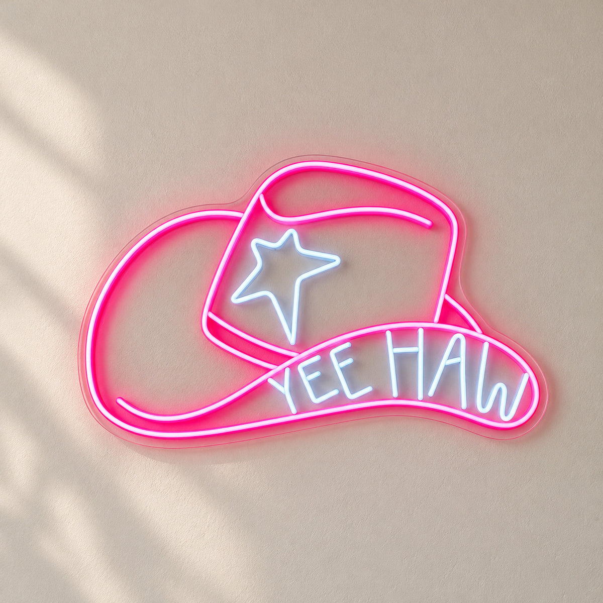 Yee Haw Star Cowboy Hat LED Neon Sign - natural light view