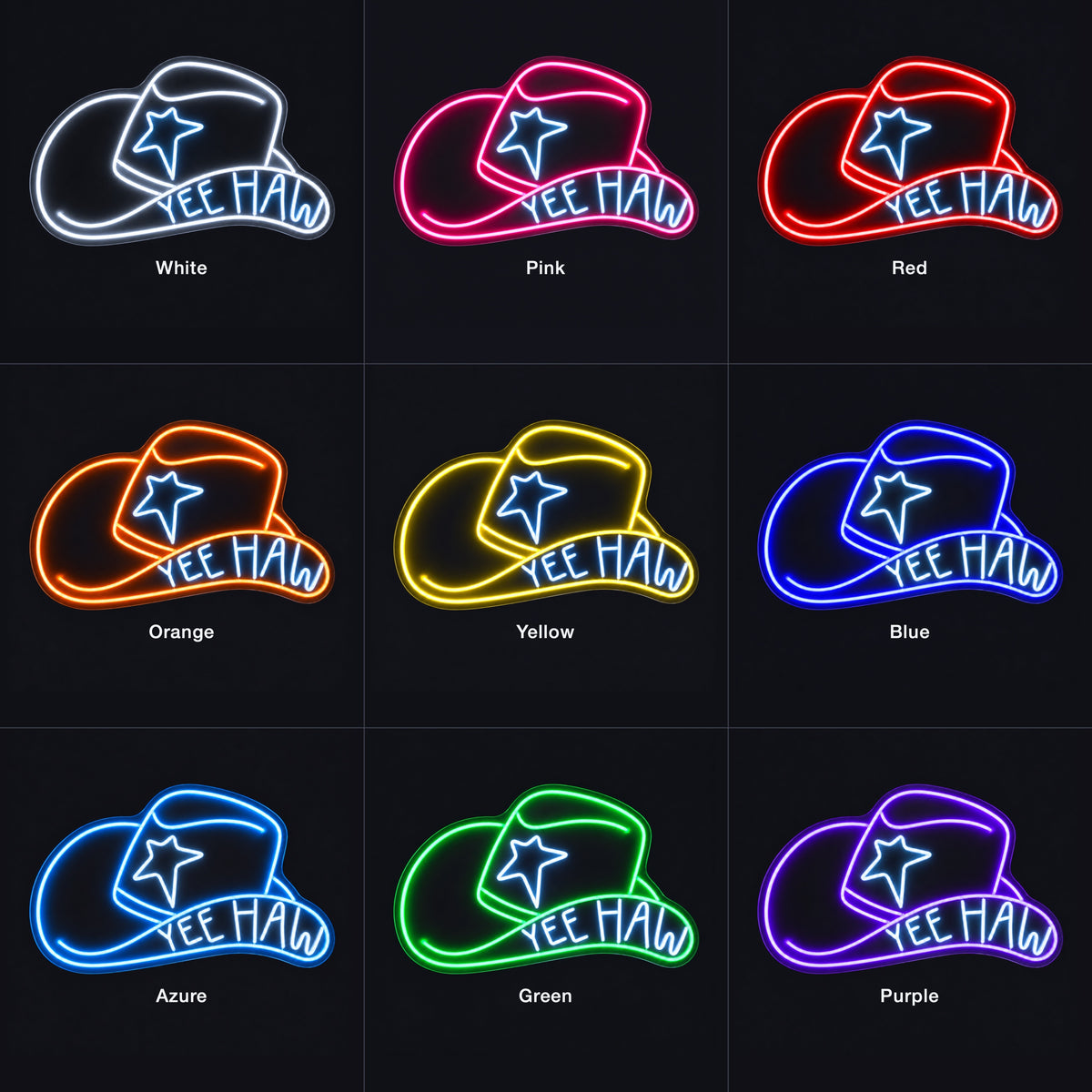 Yee Haw Star Cowboy Hat LED Neon Sign - nine-color grid